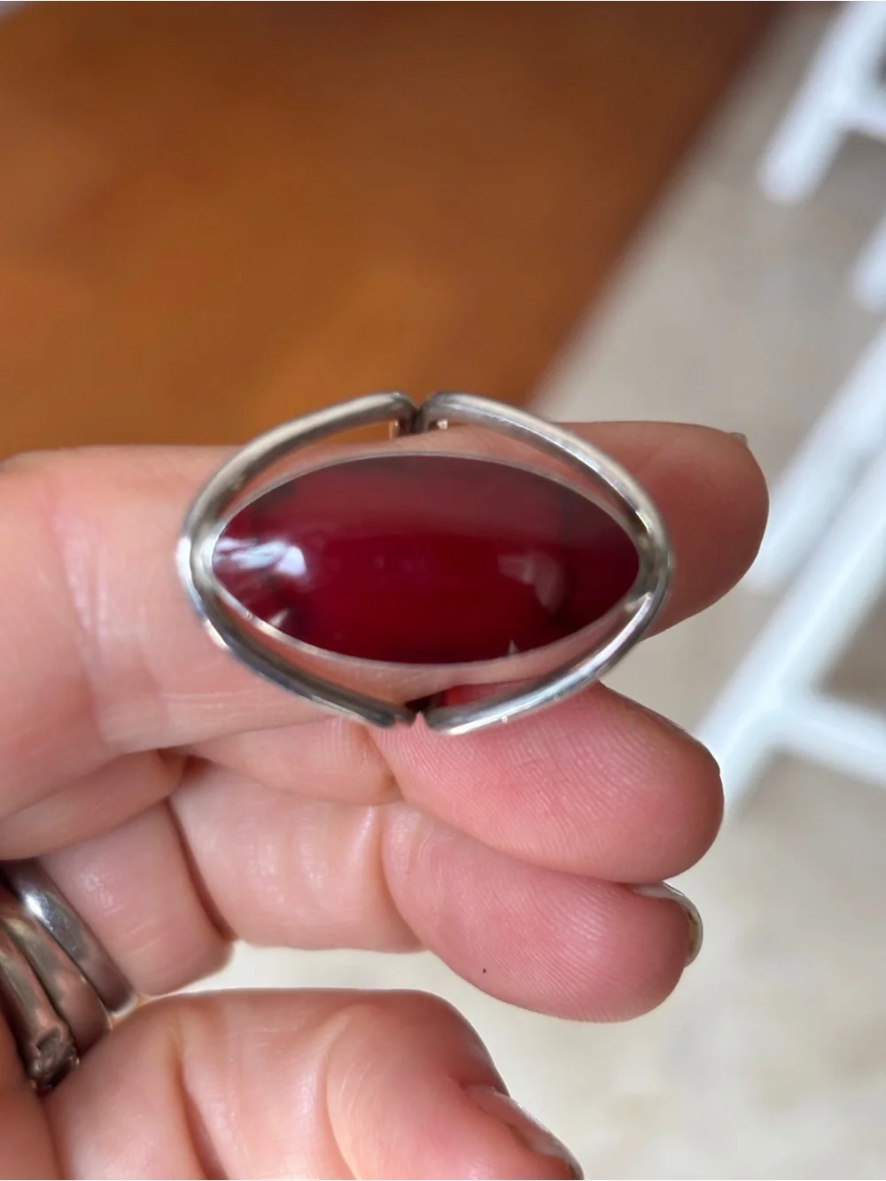 Sterling Silver Red agate Cabochon minimalist Ring sz 7